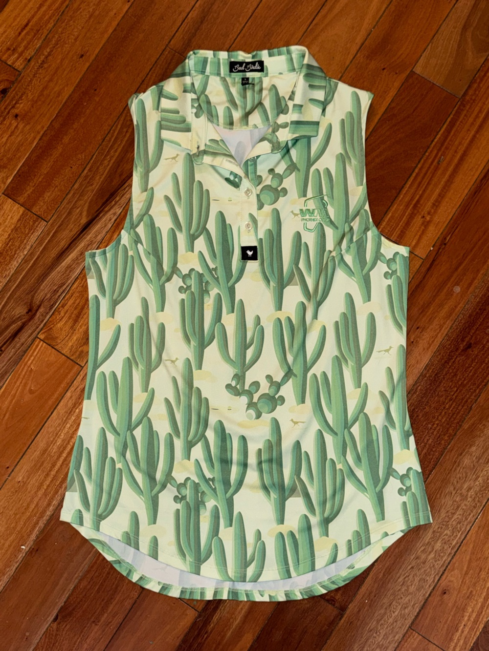 Bad Birdie Light Green Cactus Print Sleeveless Polo Tank